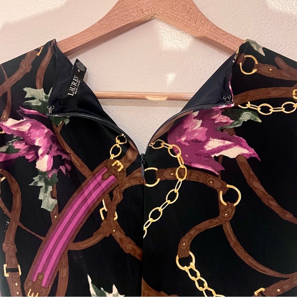 Raplph by Ralph Lauren Surplice Dress Navy Floral Belt Print 10P - Picture 9 of 10